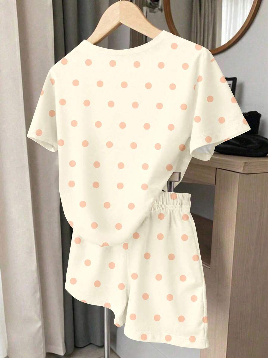 Multicolor heart print short sleeve top and loose shorts 2-piece set for tween girls