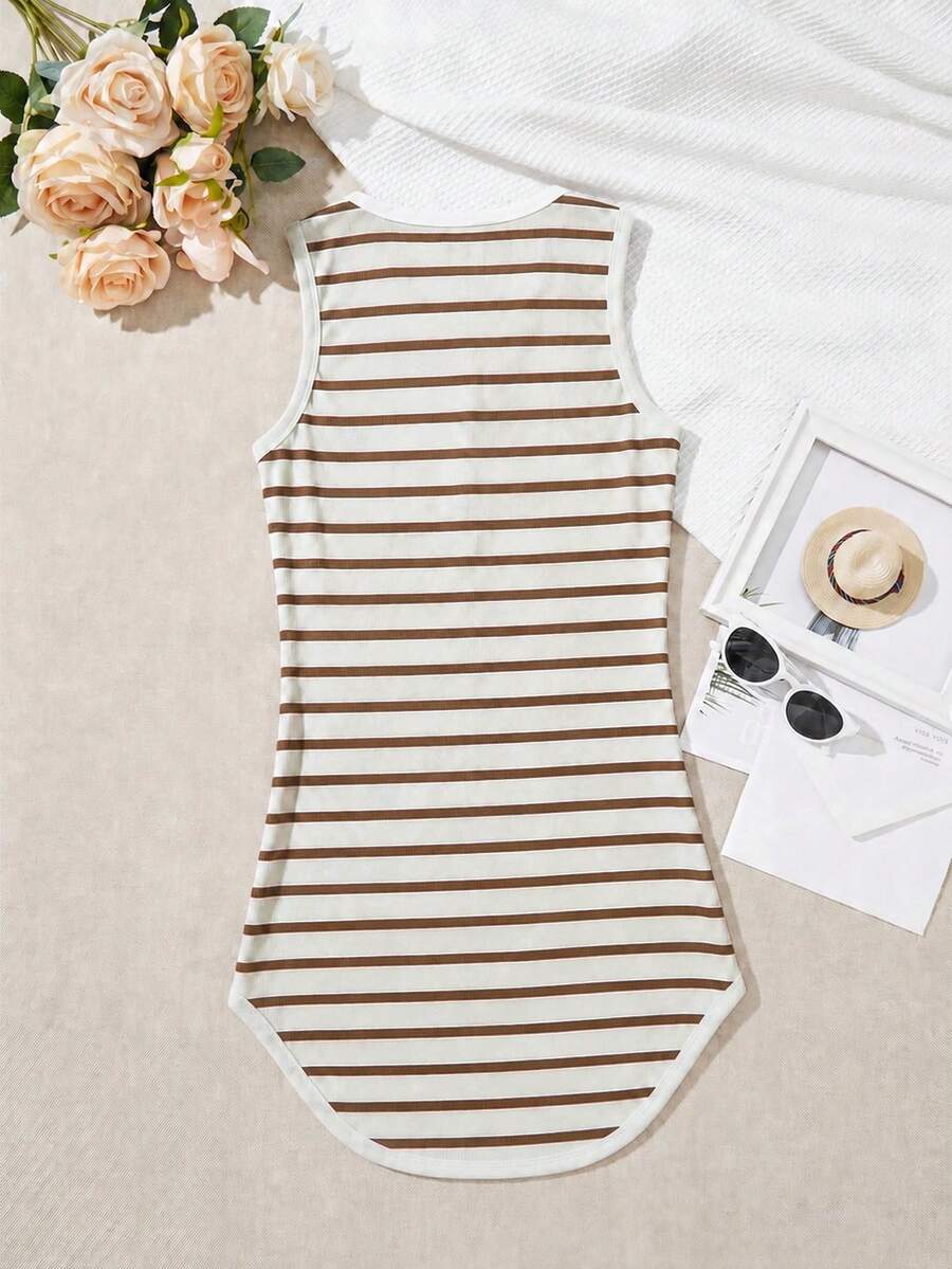Tween girls sleeveless tie-dye tank dress with round neck, loose fit, short length, and asymmetrical hem in a casual streetwear style
