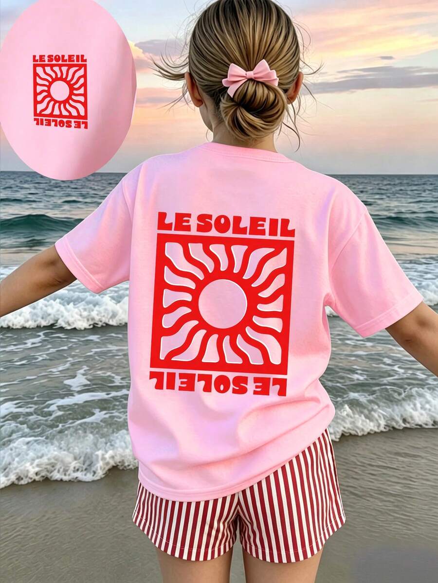 Girls' multicolor short sleeve T-shirt and shorts set featuring a cute cherry and bow print with round neck top and matching shorts.