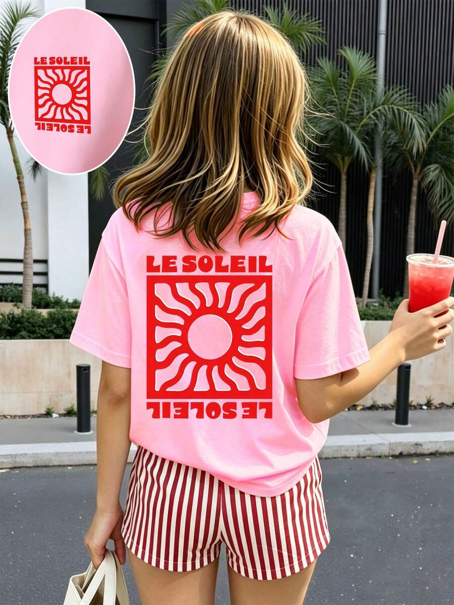 Girls' multicolor short sleeve T-shirt and shorts set featuring a cute cherry and bow print with round neck top and matching shorts.