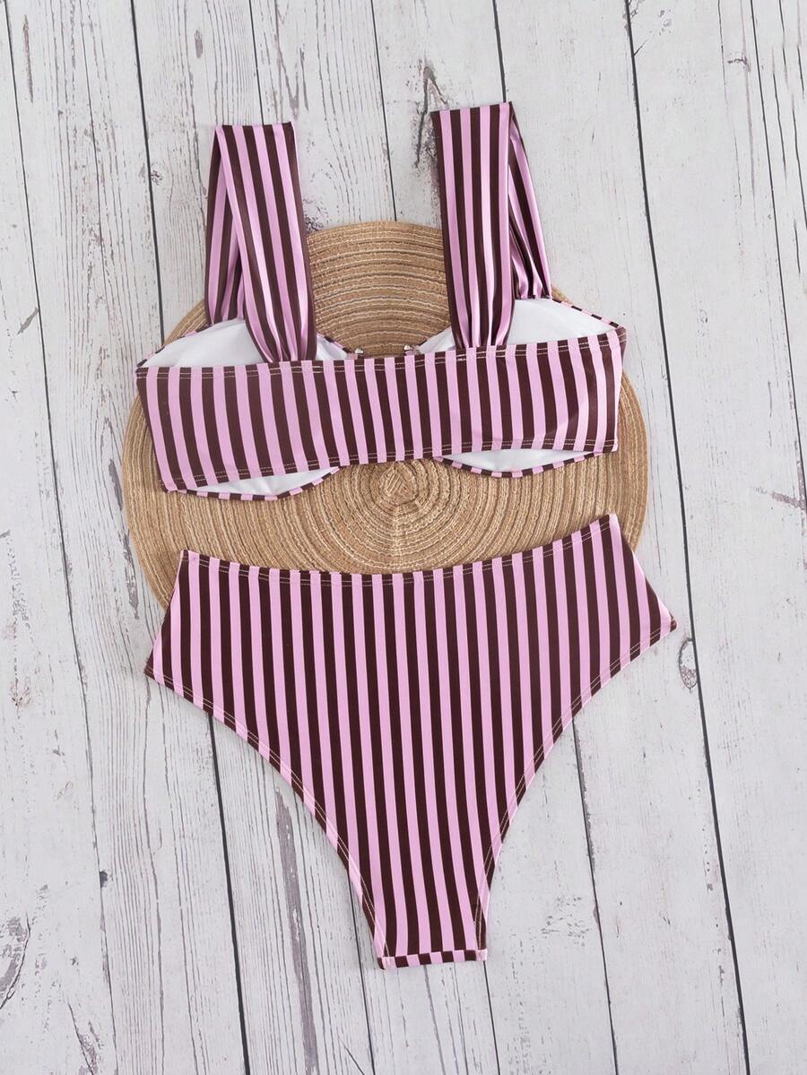 Springbreak black high waist bikini set for women featuring wireless bra top with ruffle lettuce trim and V-wired detail.