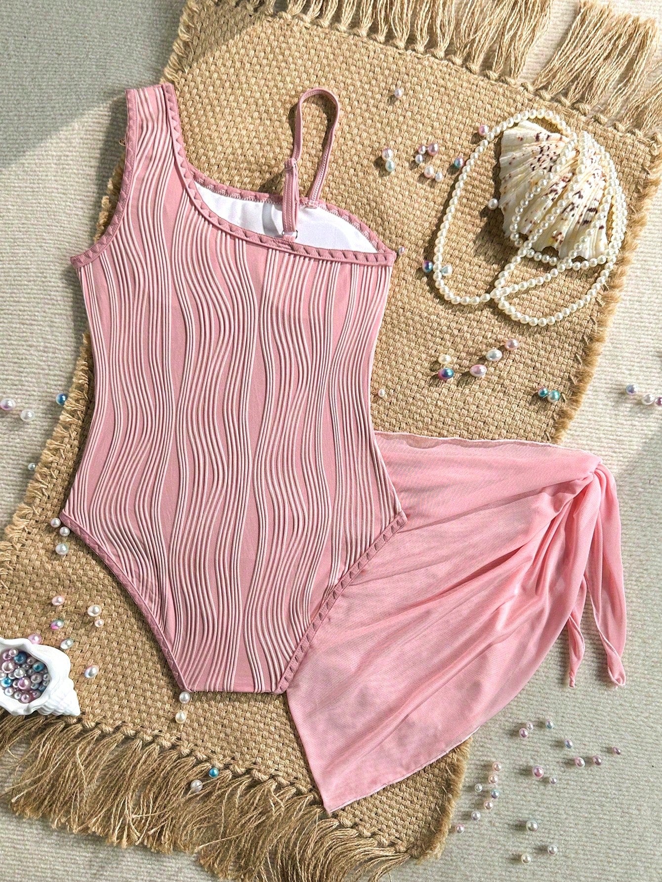 Tween Girl Solid Color Fashionable Starfish Decor One-Piece Swimsuit