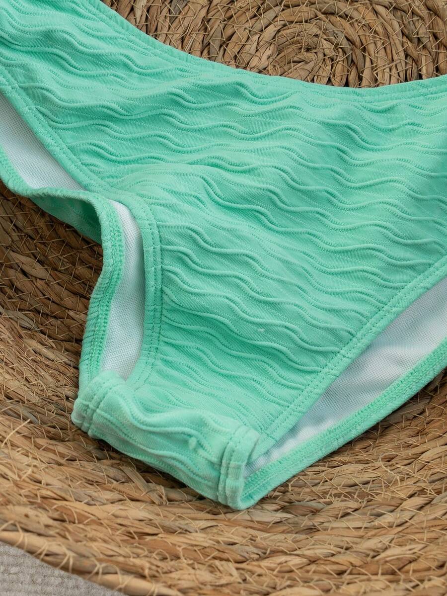 Women's apricot 2-piece halter bikini set featuring a wireless triangle top with tie-back detail and high-waisted high-cut bottoms.