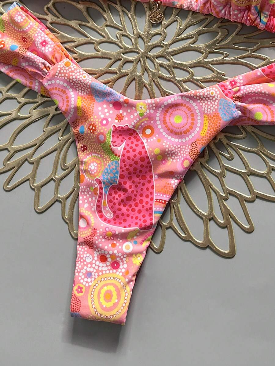 Women's 2-piece triangle cup bikini set in solid color featuring woven pearl shell decoration, halter neckline, and high-waist side-tie ruched bottoms.
