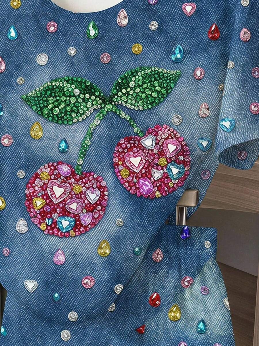 Multicolor heart print short sleeve top and loose shorts 2-piece set for tween girls