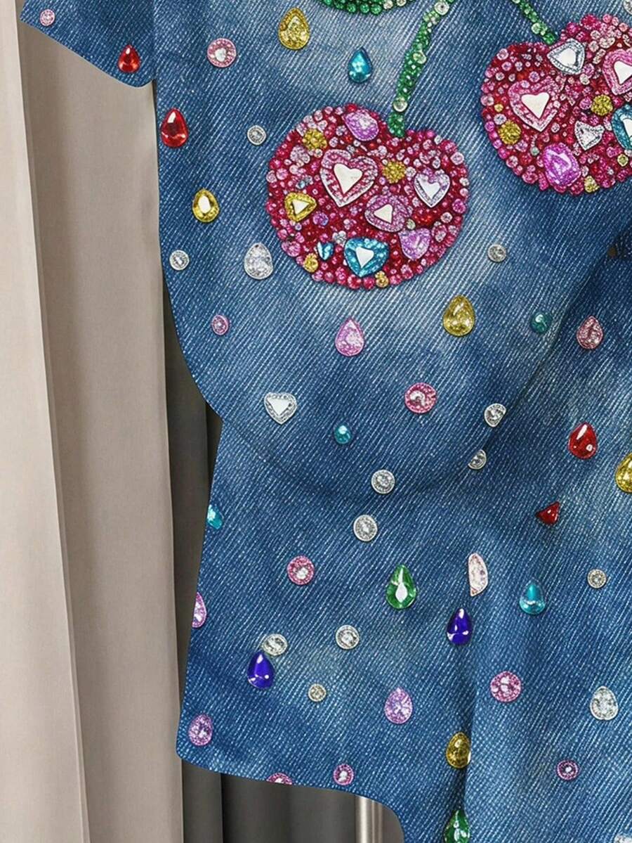 Multicolor heart print short sleeve top and loose shorts 2-piece set for tween girls