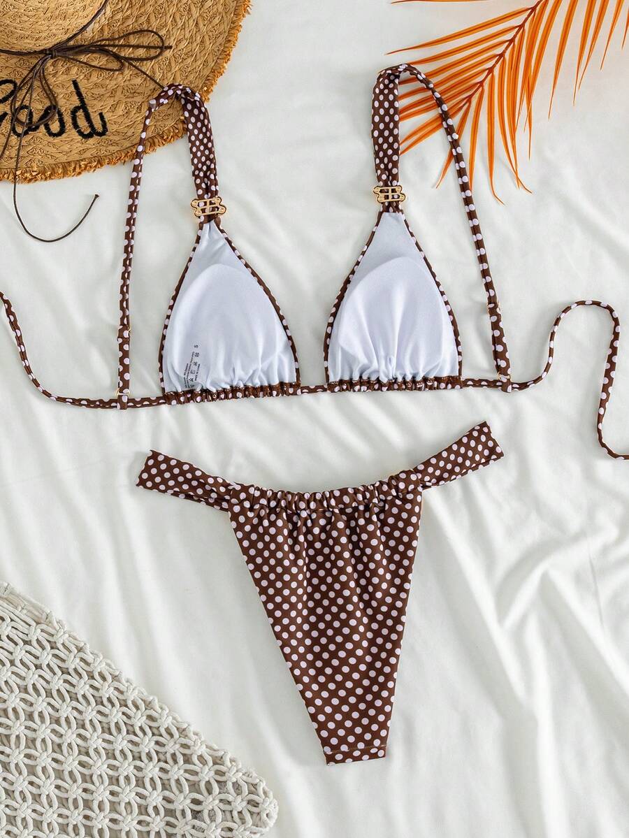 Women's multicolor high waist bikini set with textured pattern, knot details, wireless triangle bra top, and high cut bottoms.