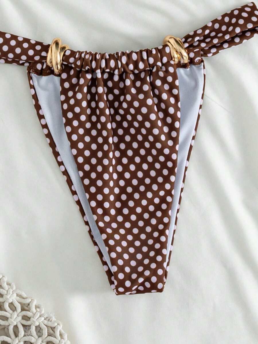 Women's multicolor high waist bikini set with textured pattern, knot details, wireless triangle bra top, and high cut bottoms.