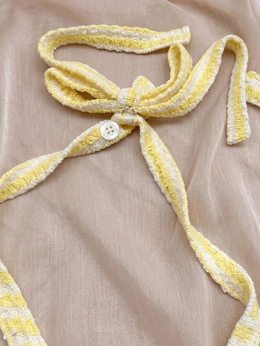Tween girls apricot knitted texture halter top and elastic waistband shorts set.