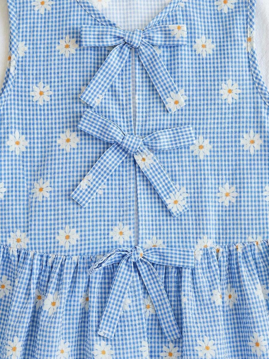 Tween girls green and white striped 2-piece summer set featuring a sleeveless bowknot ruffle crop top and casual shorts.