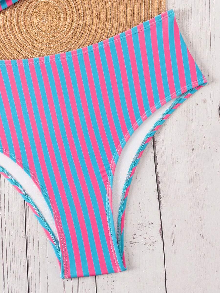 Springbreak black high waist bikini set for women featuring wireless bra top with ruffle lettuce trim and V-wired detail.
