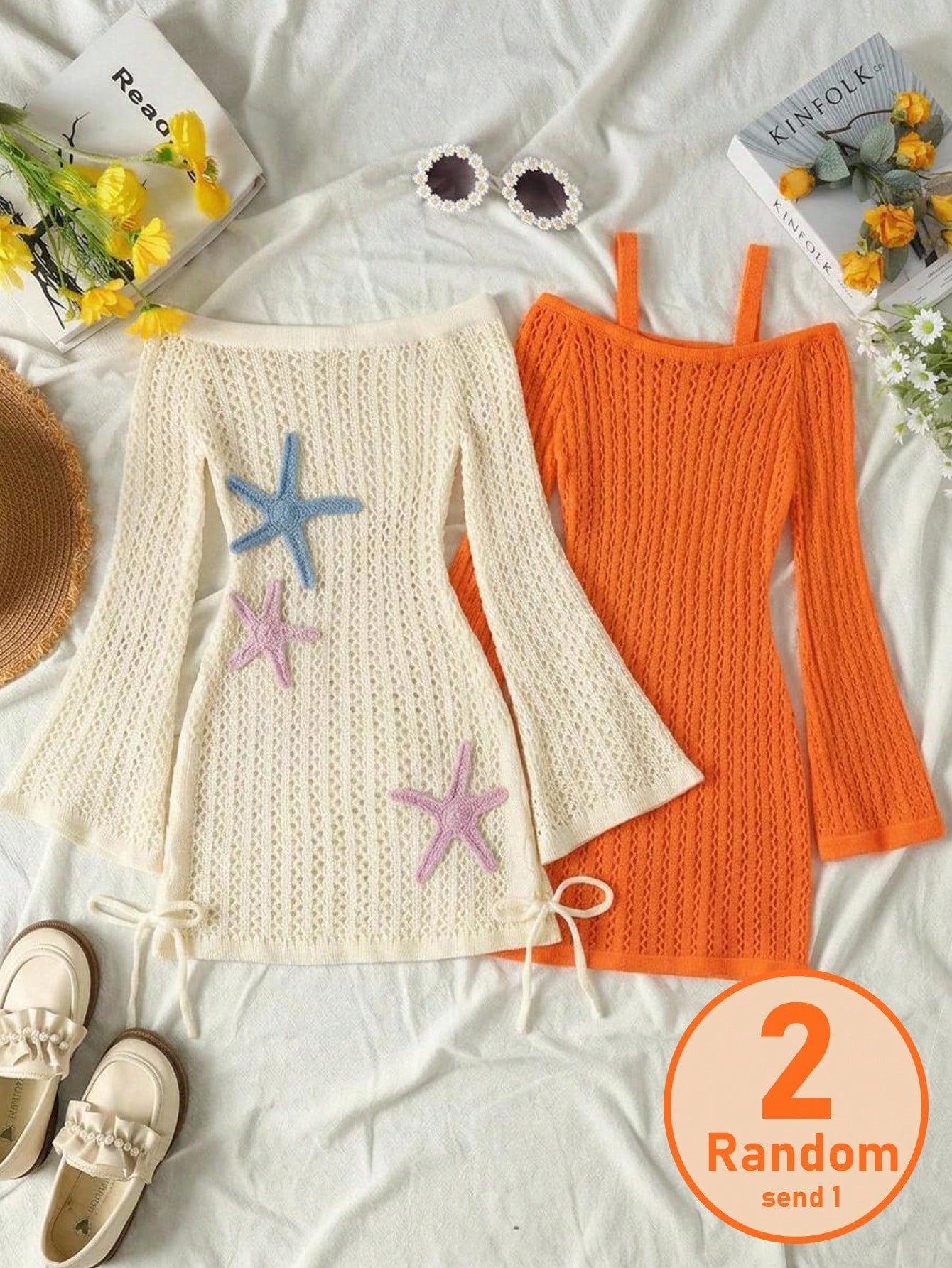 Tween girls off-the-shoulder beach cover-up dress with long sleeves, geometric pattern, and long length, made from 100% polyester fabric for casual swimwear layering.