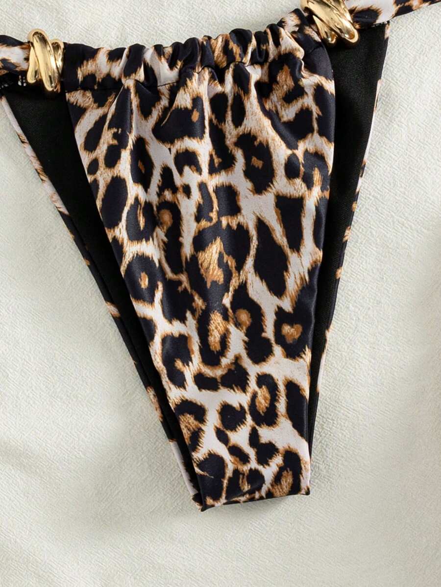 Women's multicolor high waist bikini set with textured pattern, knot details, wireless triangle bra top, and high cut bottoms.