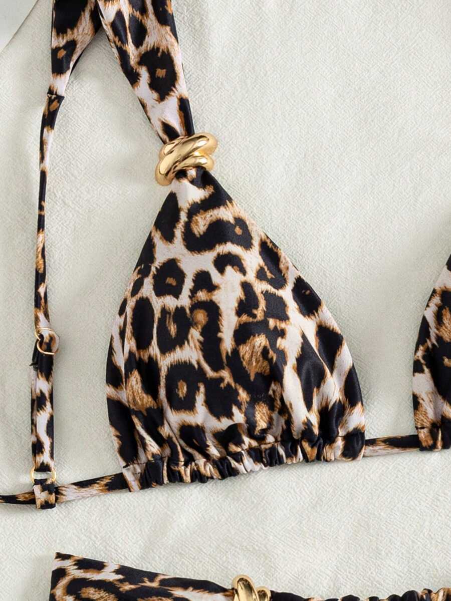 Women's multicolor high waist bikini set with textured pattern, knot details, wireless triangle bra top, and high cut bottoms.