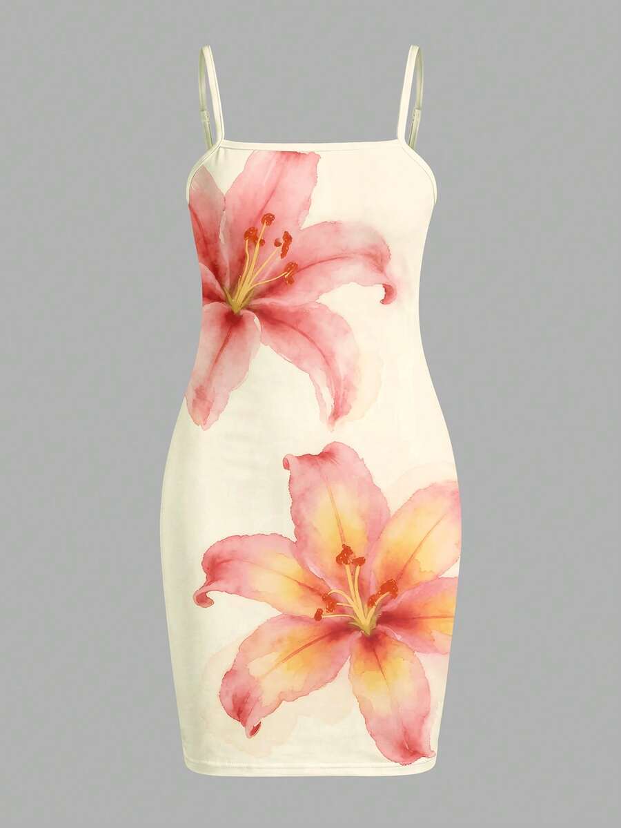Tween girls multicolor floral midi cami dress with spaghetti straps, sleeveless design, loose fit, and vacation-inspired plant print.
