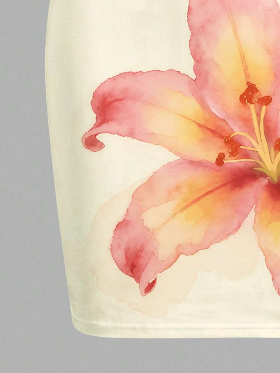 Tween girls multicolor floral midi cami dress with spaghetti straps, sleeveless design, loose fit, and vacation-inspired plant print.