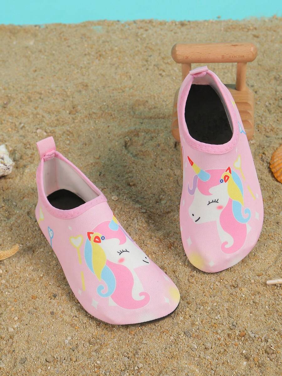 Multicolor kids water shoes featuring a breathable Lycra upper and a non-slip TPR outsole for boys and girls.