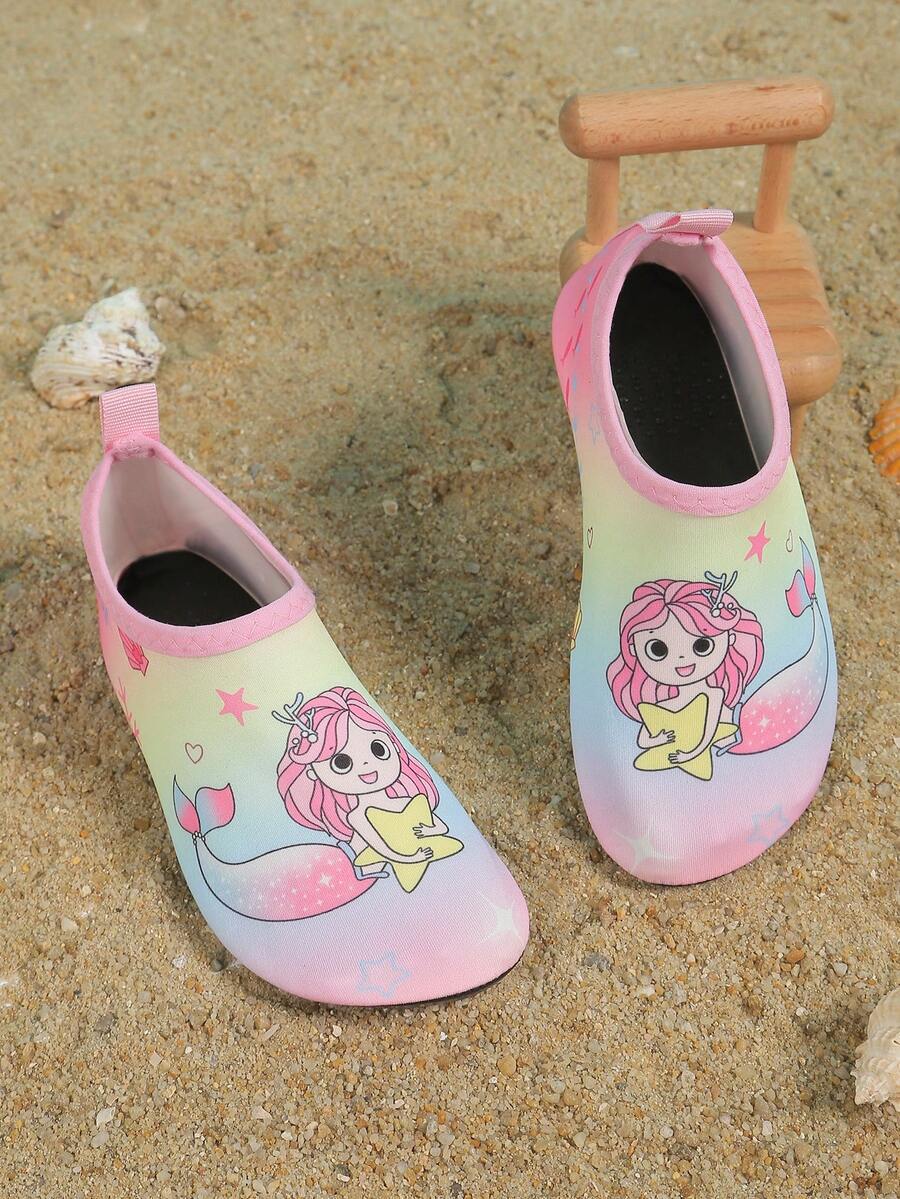 Multicolor kids water shoes featuring a breathable Lycra upper and a non-slip TPR outsole for boys and girls.