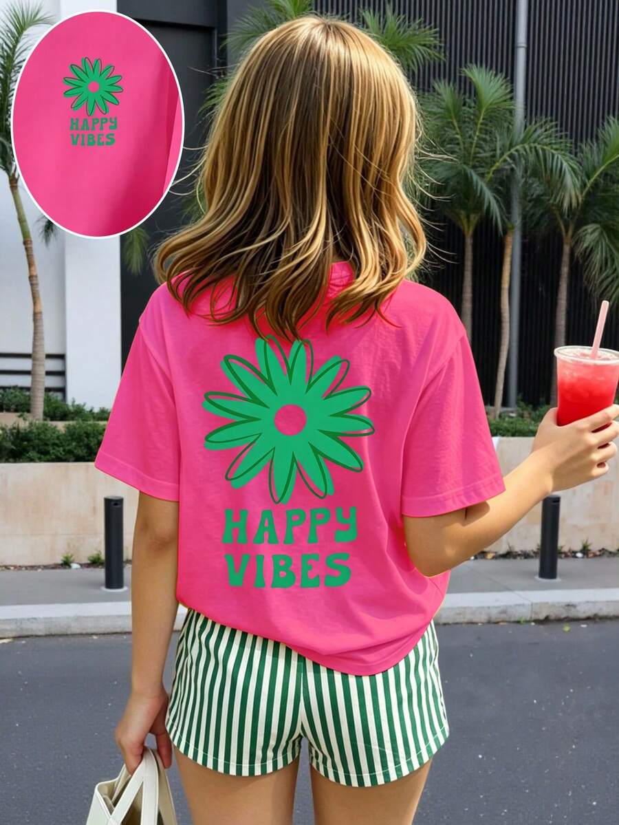 Girls' multicolor short sleeve T-shirt and shorts set featuring a cute cherry and bow print with round neck top and matching shorts.
