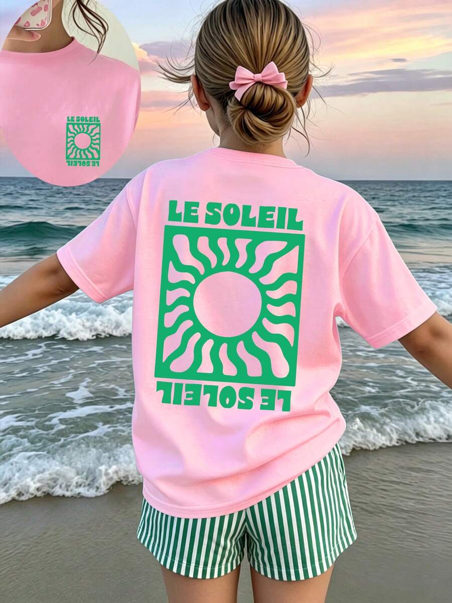Girls' multicolor short sleeve T-shirt and shorts set featuring a cute cherry and bow print with round neck top and matching shorts.