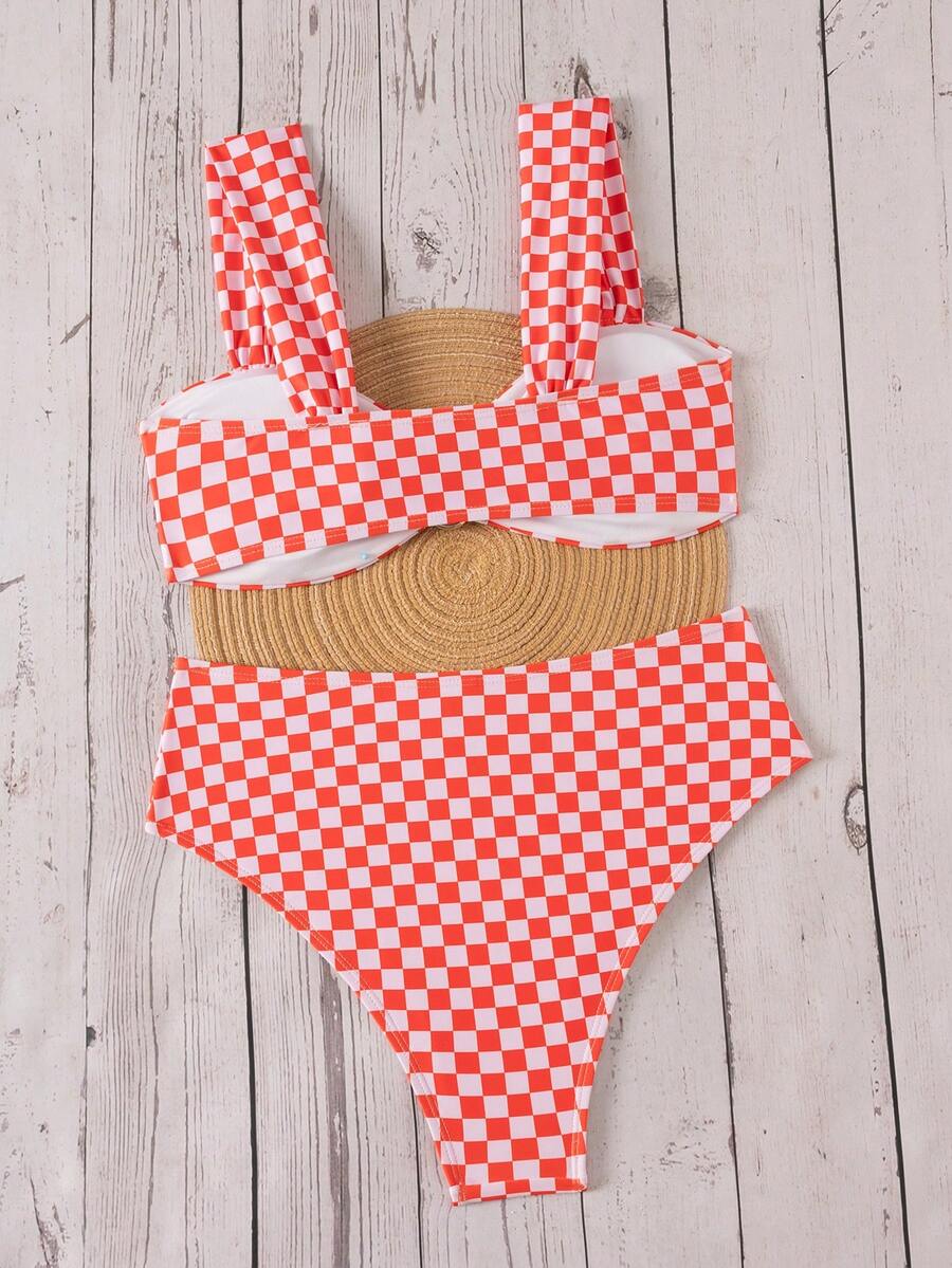 Springbreak black high waist bikini set for women featuring wireless bra top with ruffle lettuce trim and V-wired detail.