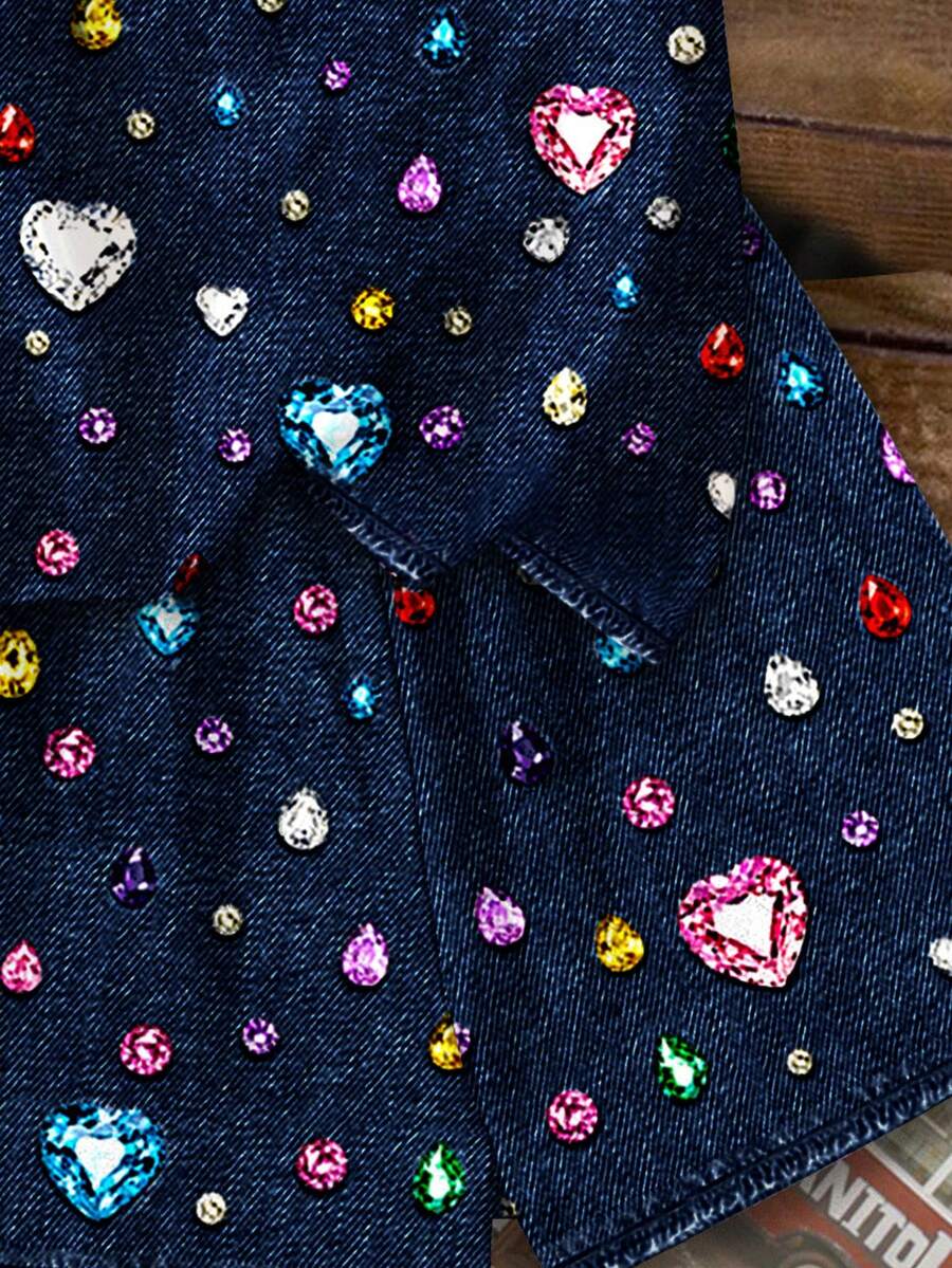 Multicolor heart print short sleeve top and loose shorts 2-piece set for tween girls