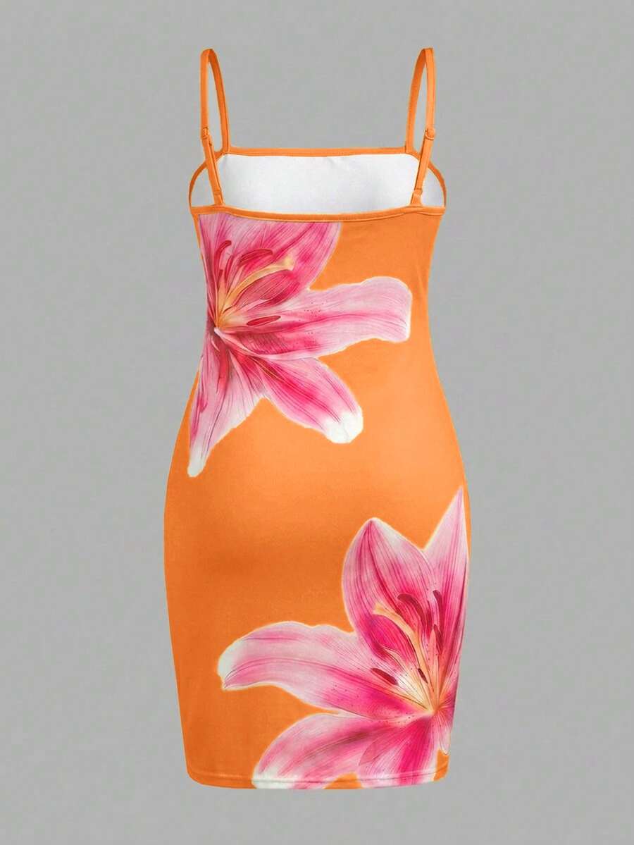Tween girls multicolor floral midi cami dress with spaghetti straps, sleeveless design, loose fit, and vacation-inspired plant print.