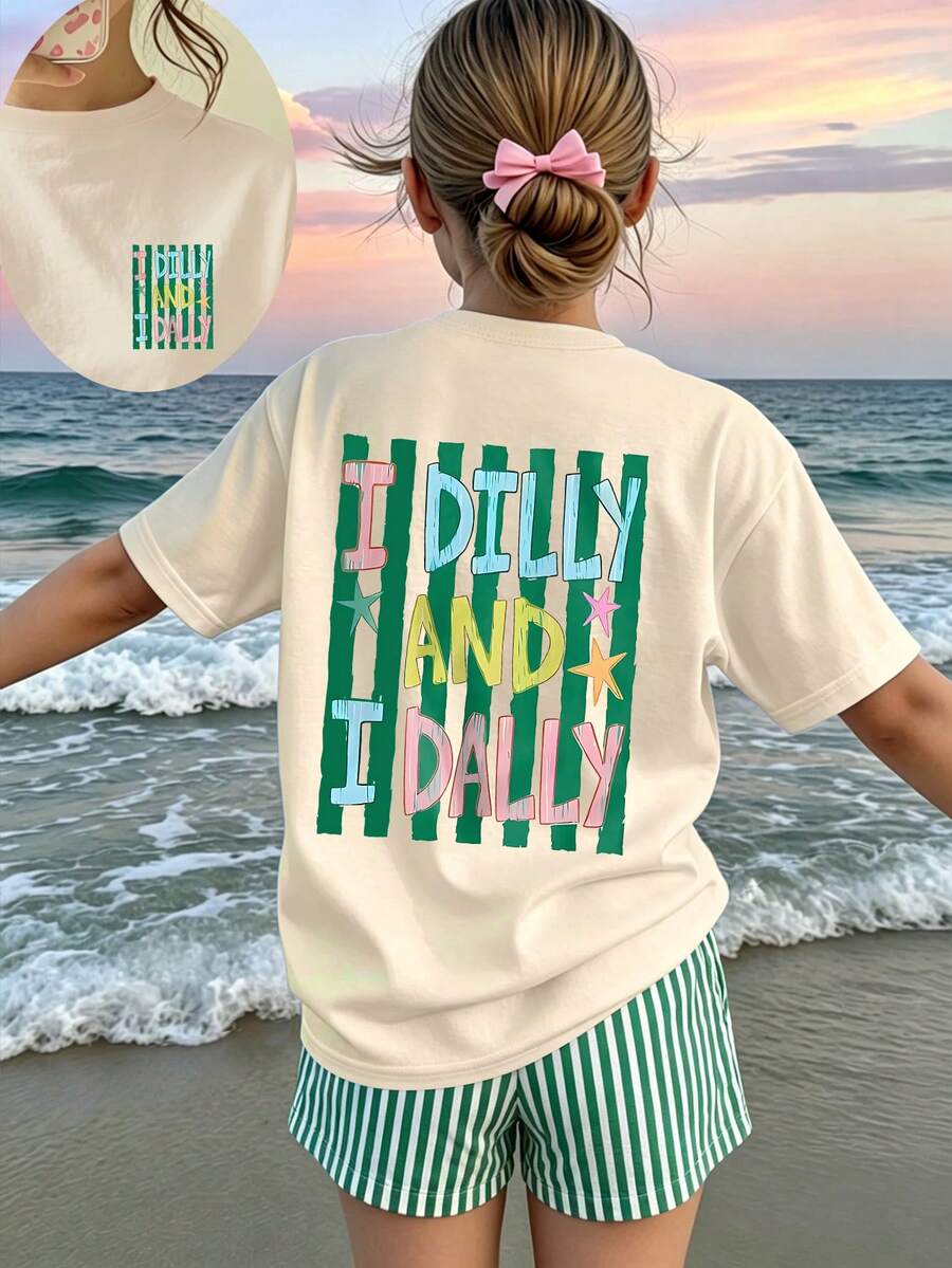 Girls' multicolor short sleeve T-shirt and shorts set featuring a cute cherry and bow print with round neck top and matching shorts.