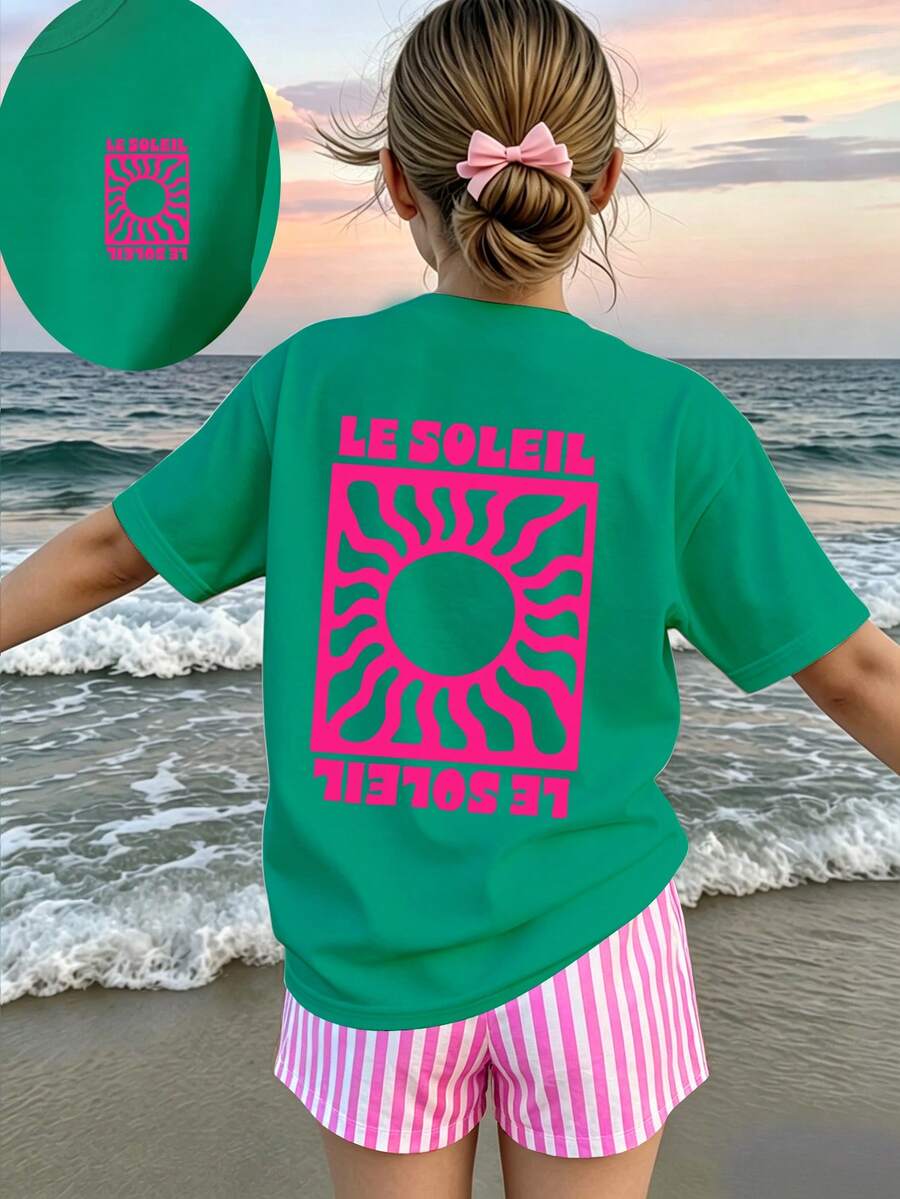Girls' multicolor short sleeve T-shirt and shorts set featuring a cute cherry and bow print with round neck top and matching shorts.