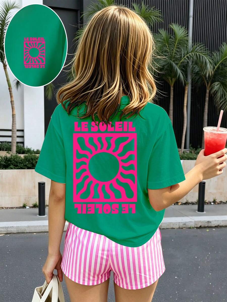 Girls' multicolor short sleeve T-shirt and shorts set featuring a cute cherry and bow print with round neck top and matching shorts.