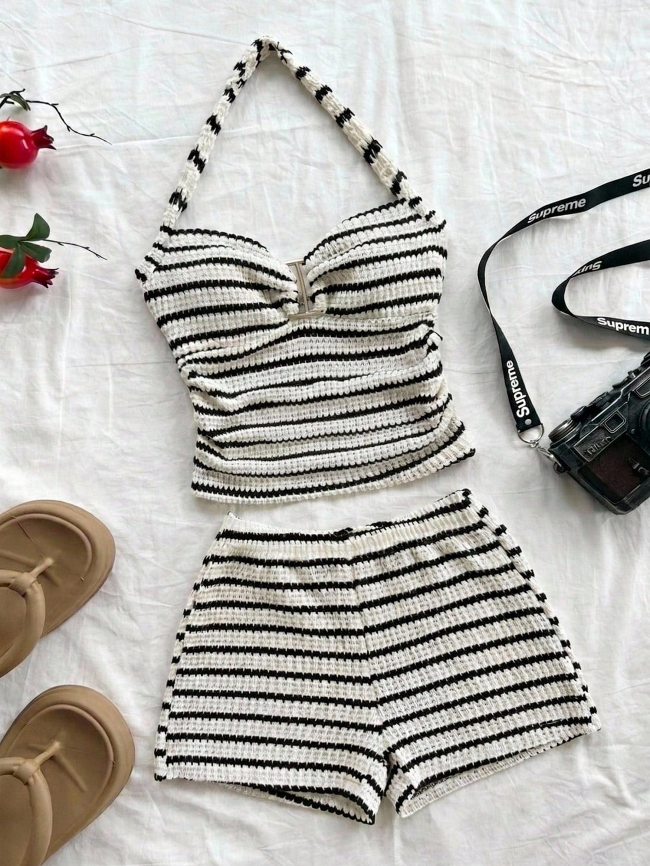 Tween girls black strapless tank top and shorts set with leopard print contrast waistband