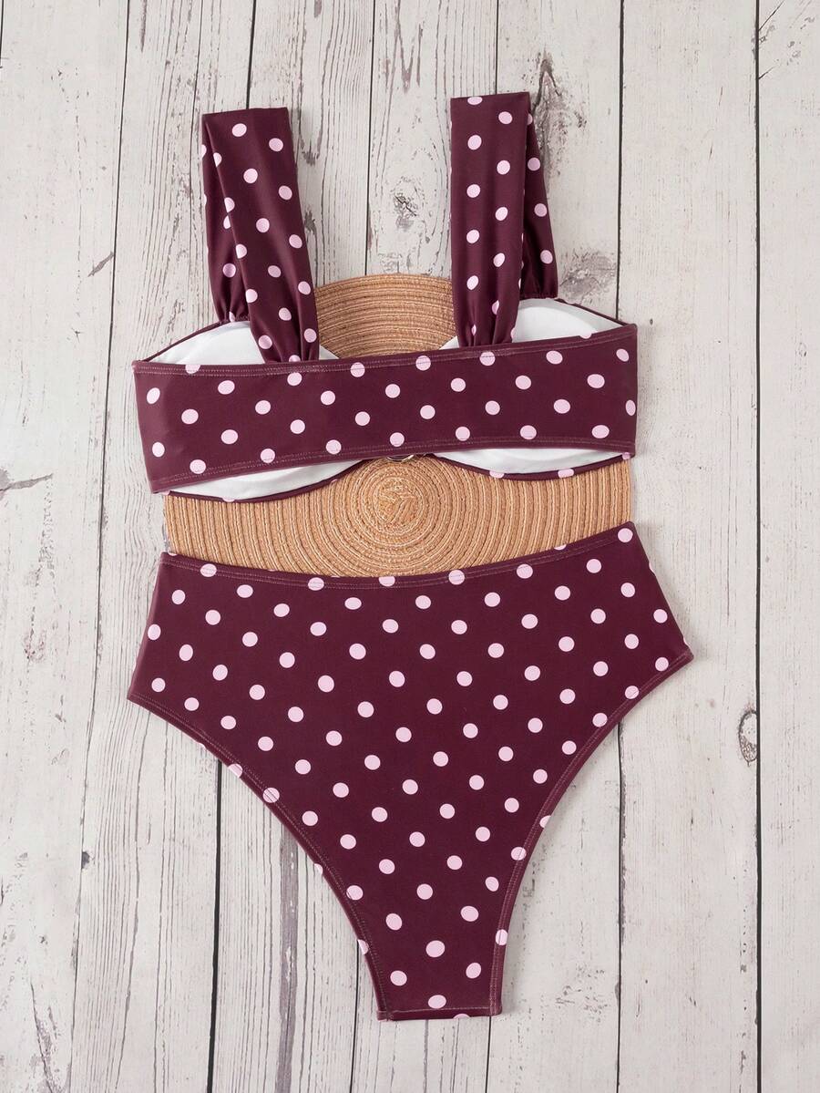 Springbreak black high waist bikini set for women featuring wireless bra top with ruffle lettuce trim and V-wired detail.