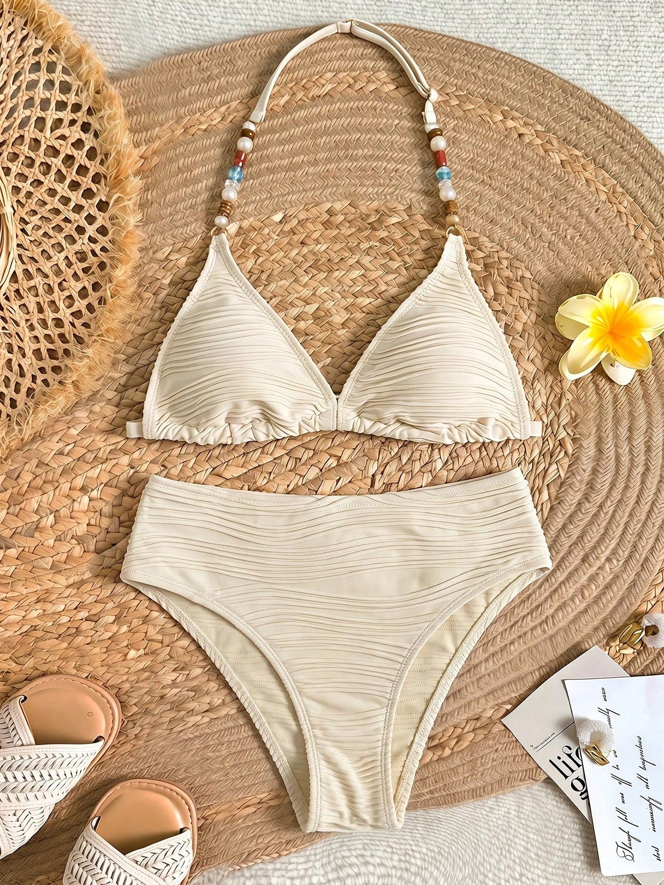 Tween Girl Summer Beach Vacation Contrast Color Halter Bikini Set
