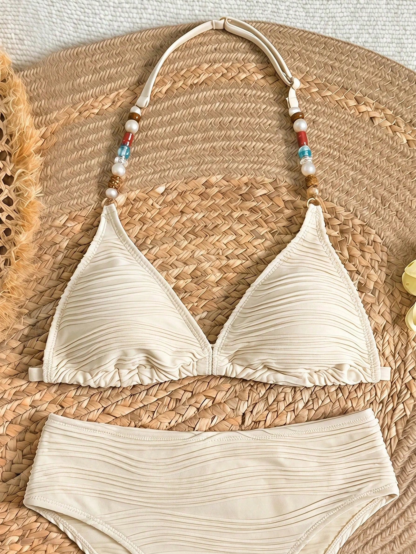 Tween Girl Summer Beach Vacation Contrast Color Halter Bikini Set