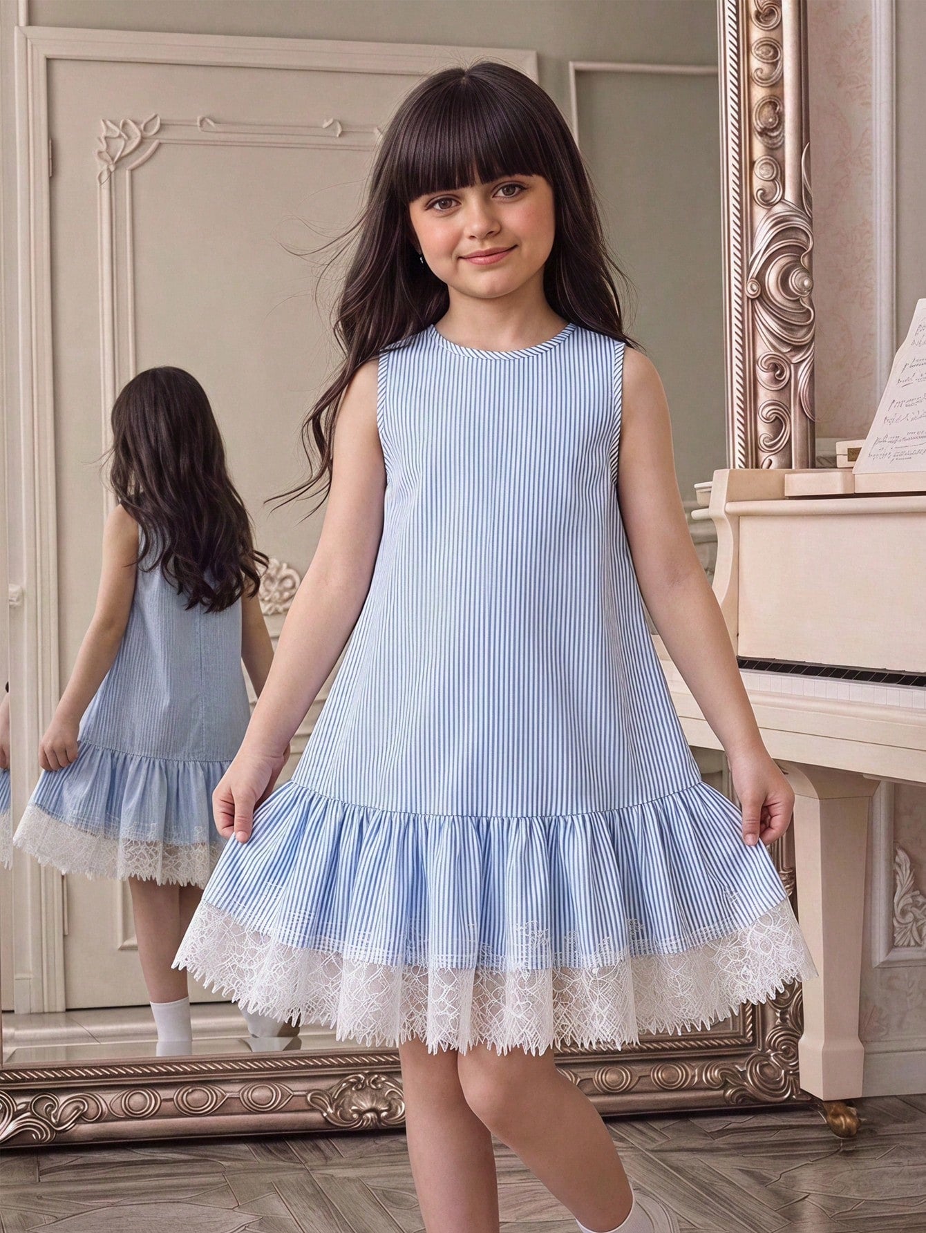 Tween girls sleeveless halter tunic dress with colorful rainbow striped colorblock pattern, button detail, short length, and regular fit for summer vacation or beach wear.