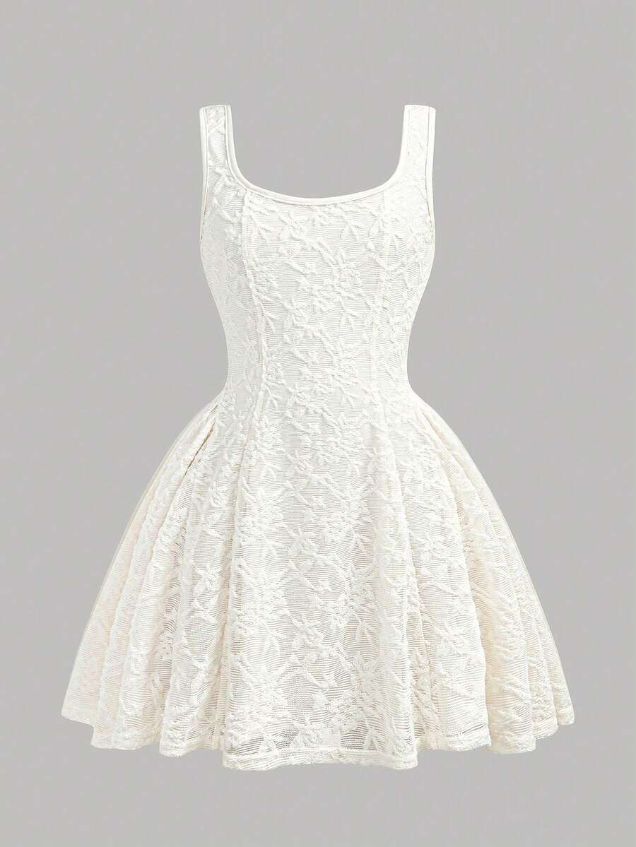 Apricot short-sleeve holiday party dress for tween girls featuring a square neckline, contrast lace details, high waist, flared A-line hem, and bowknot ruffle back detail.