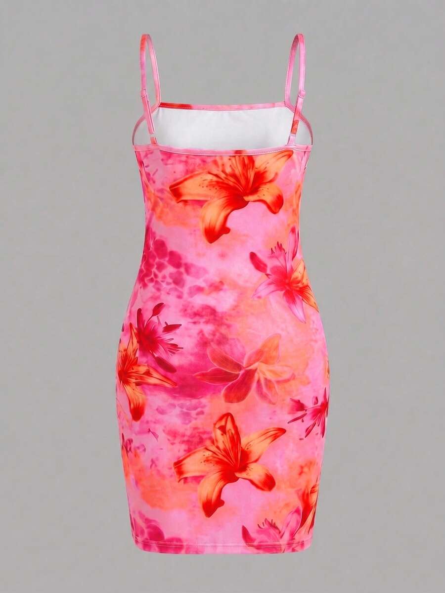 Tween girls multicolor floral midi cami dress with spaghetti straps, sleeveless design, loose fit, and vacation-inspired plant print.