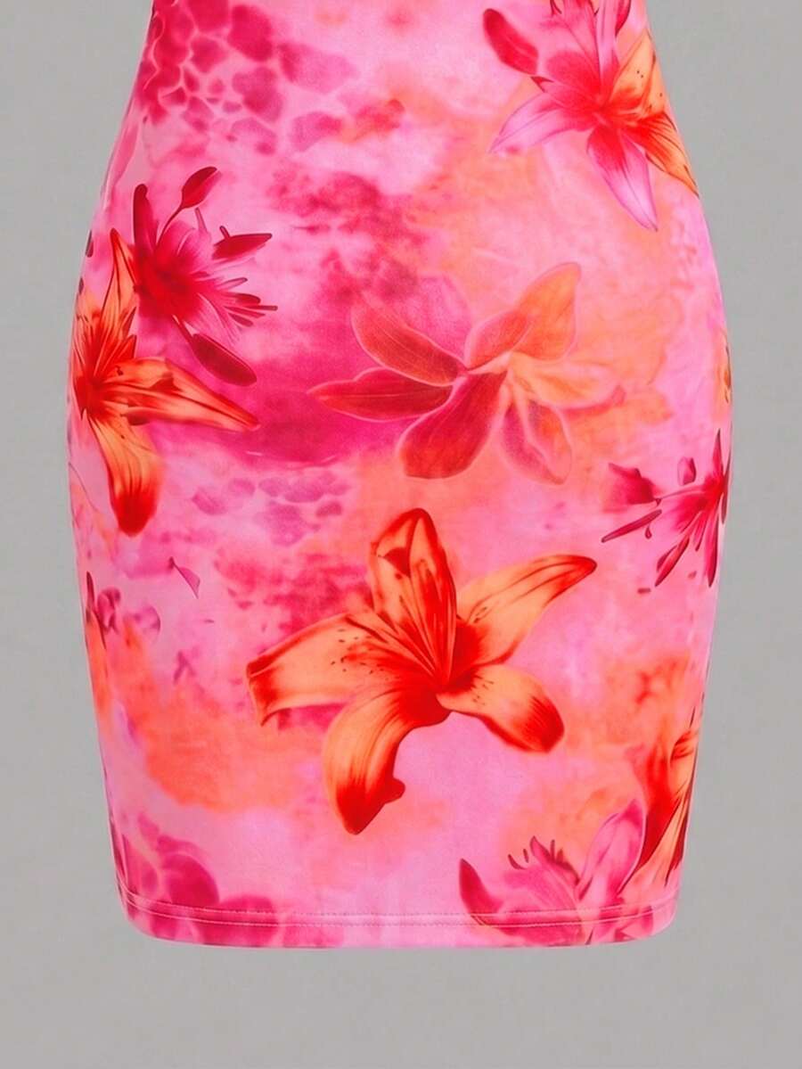 Tween girls multicolor floral midi cami dress with spaghetti straps, sleeveless design, loose fit, and vacation-inspired plant print.