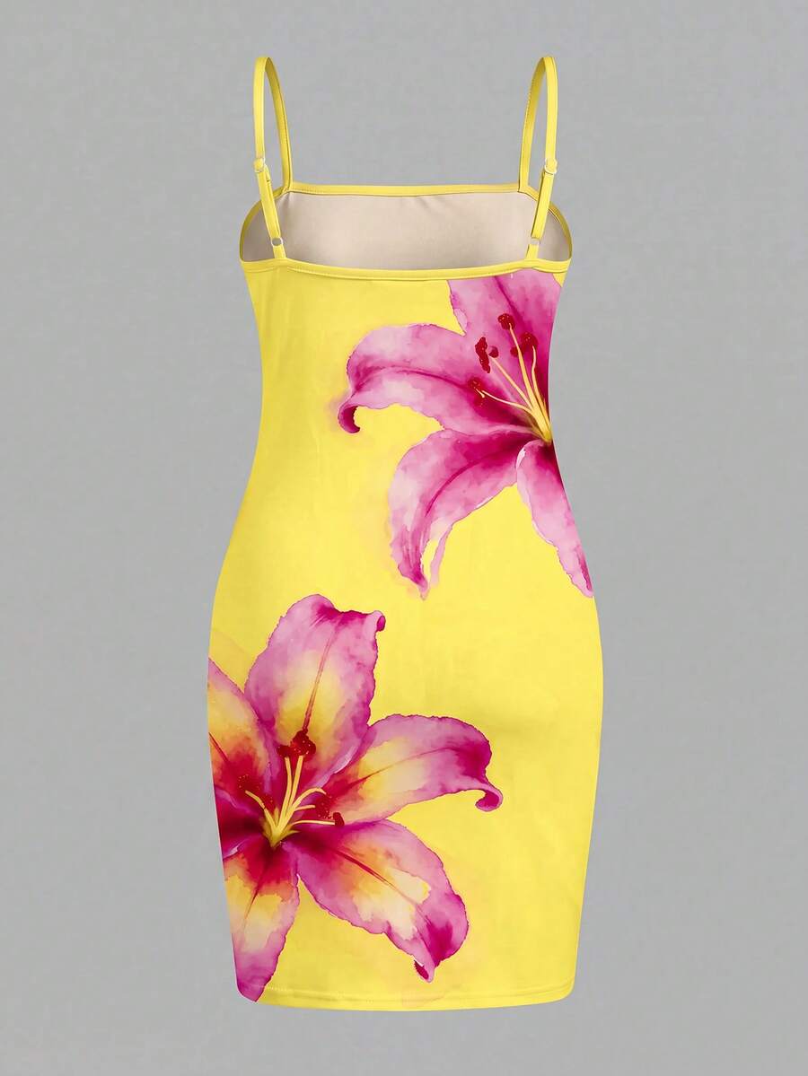 Tween girls multicolor floral midi cami dress with spaghetti straps, sleeveless design, loose fit, and vacation-inspired plant print.