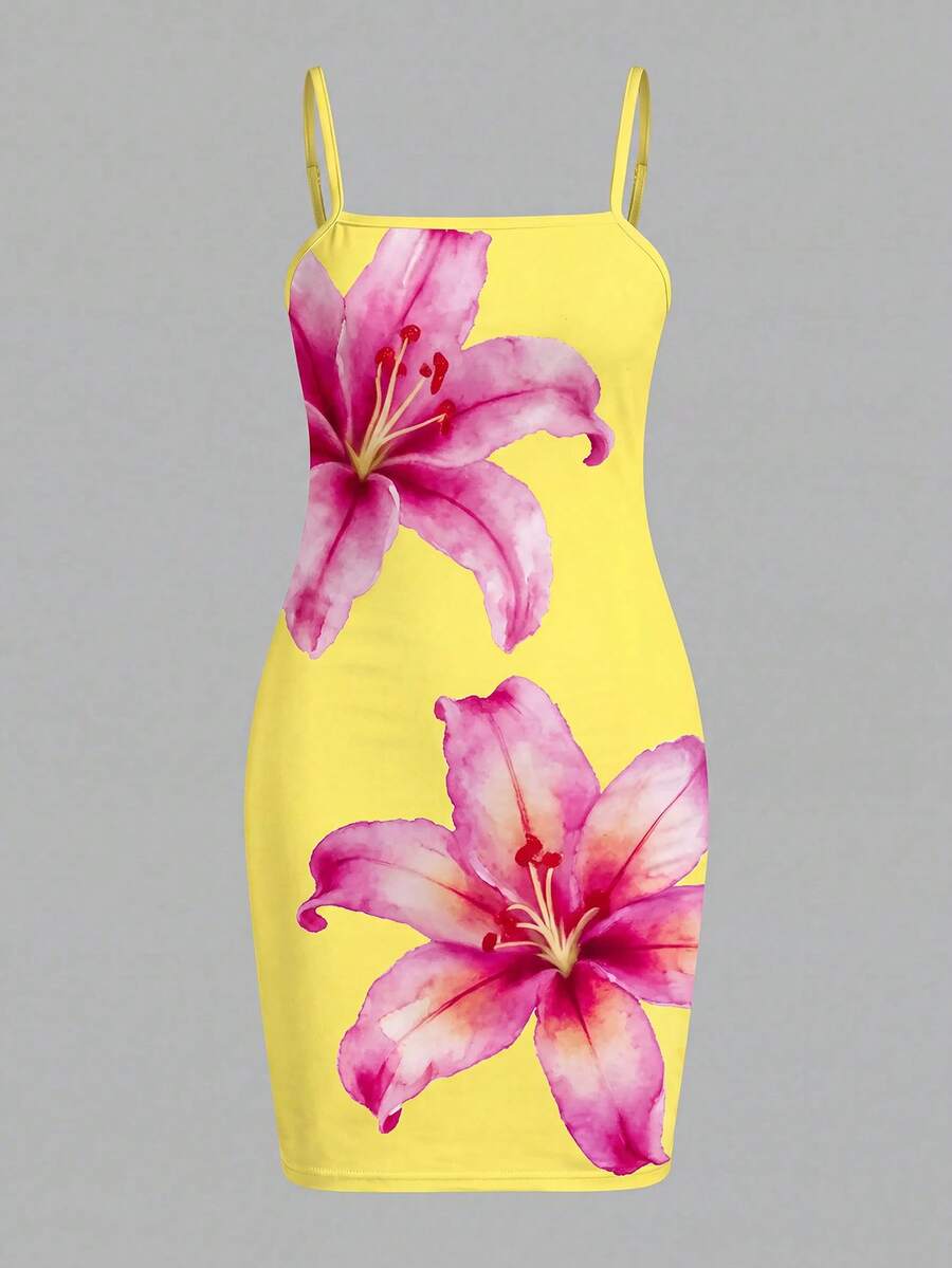 Tween girls multicolor floral midi cami dress with spaghetti straps, sleeveless design, loose fit, and vacation-inspired plant print.