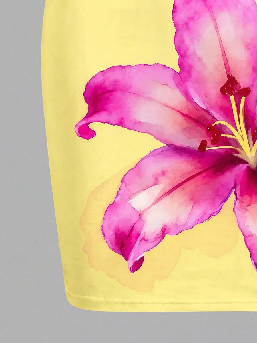 Tween girls multicolor floral midi cami dress with spaghetti straps, sleeveless design, loose fit, and vacation-inspired plant print.