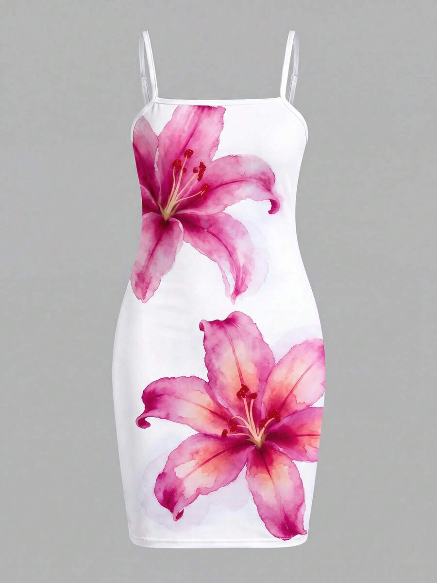 Tween girls multicolor floral midi cami dress with spaghetti straps, sleeveless design, loose fit, and vacation-inspired plant print.