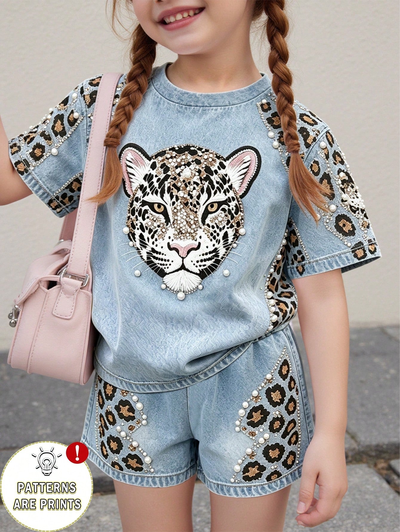 Girls' multicolor short sleeve T-shirt and shorts set featuring a cute cherry and bow print with round neck top and matching shorts.