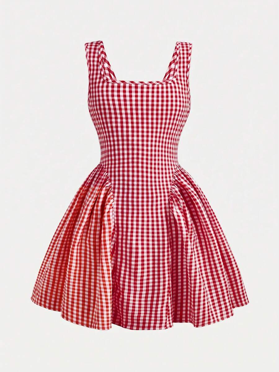 Black and white polka dot sleeveless A-line dress for tween girls featuring a scoop neck, high waist, and flared hem.
