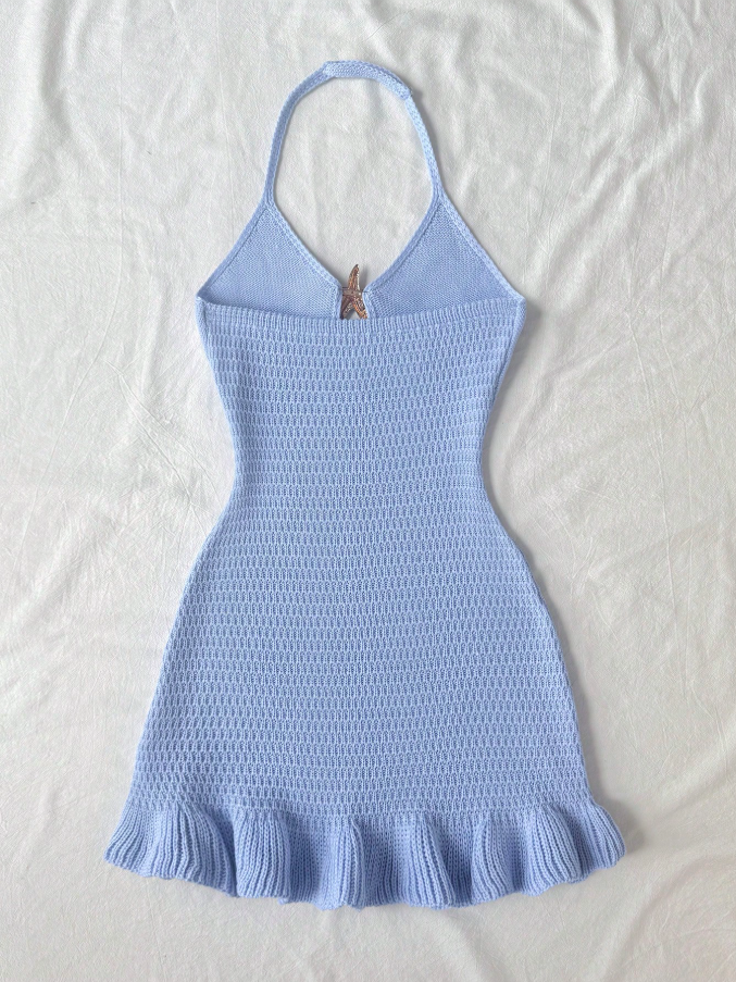 Tween Girl Vacation Metal Starfish Decor Halter Neck Cover-Up Dress