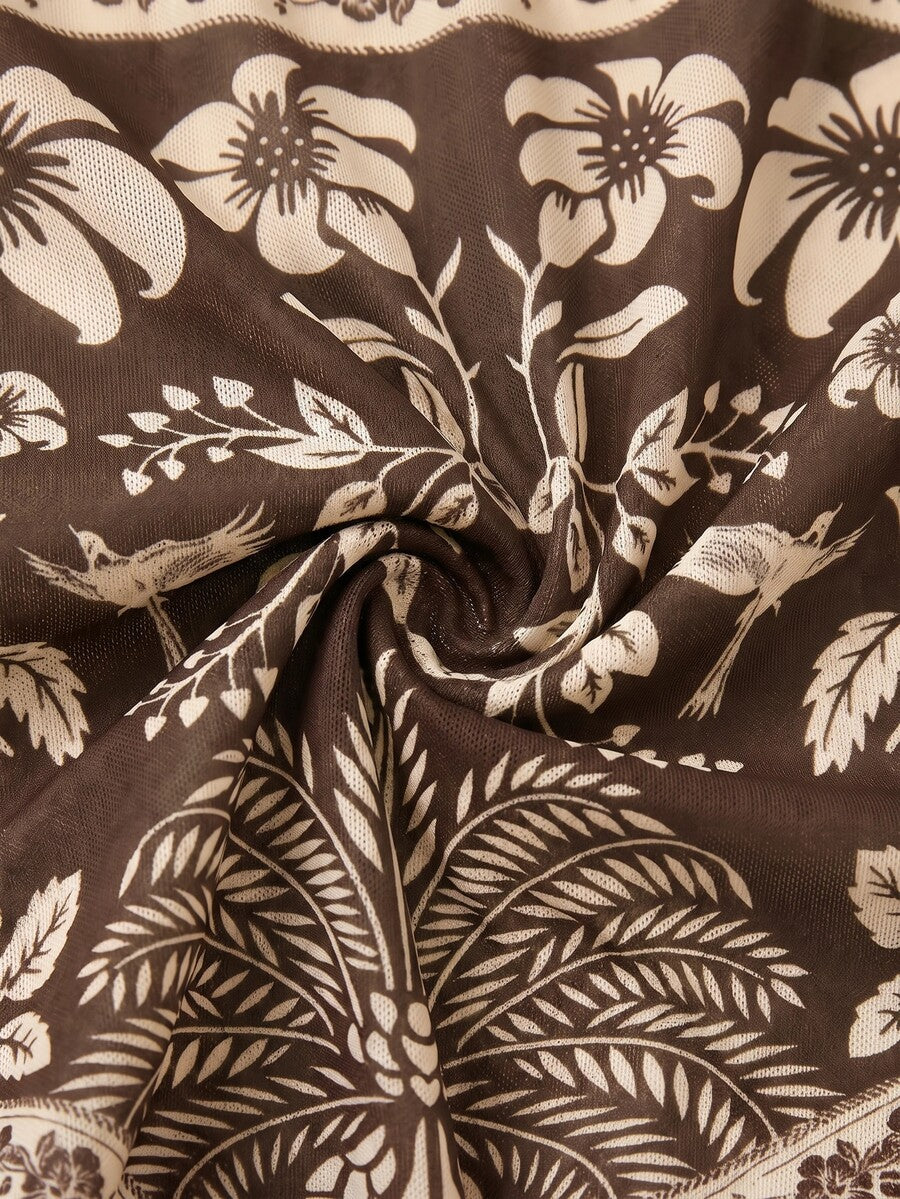 Swim Oasis women's tropical palm tree print army green one-piece swimsuit featuring spaghetti straps, removable padding, and matching shorts for beach vacations.