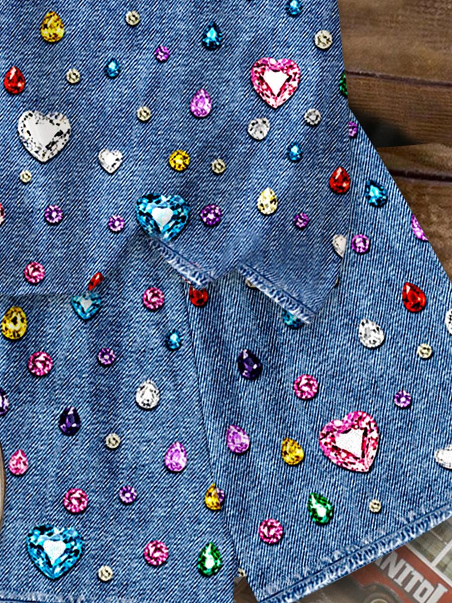 Multicolor heart print short sleeve top and loose shorts 2-piece set for tween girls